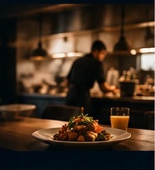 Un plat servi dans la cuisine d'un restaurant